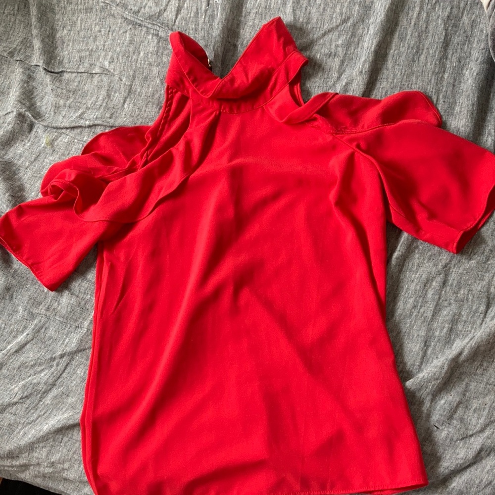 Cute red cold shoulder top